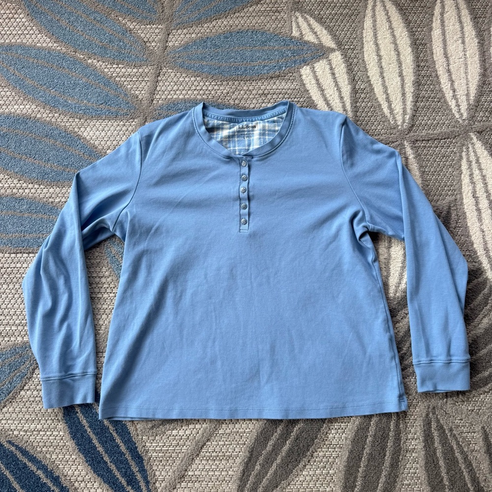 L.L. Bean Women’s Henley Long Sleeve Pajama Sleep Shirt Size Large Petite Blue